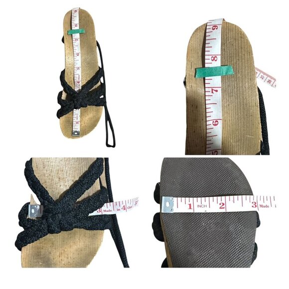 Vintage Wood Wedge Rope Sandals, Wrap Around Rope. Black - Picture 10 of 14